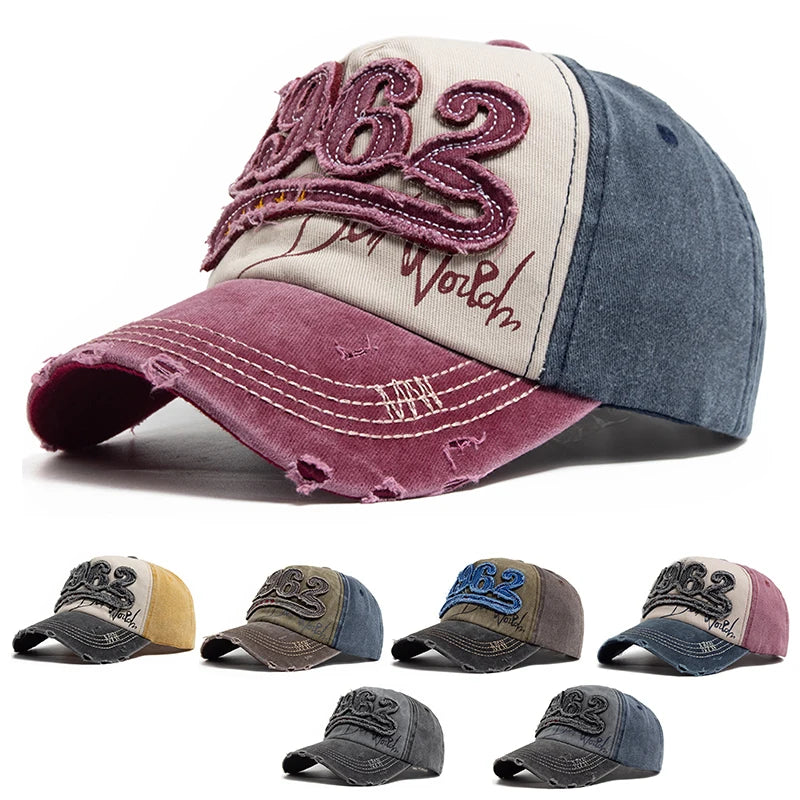 Fashion Vintage Washed Cotton Baseball Cap Men Digit 1962 Embroidery Snapback Spring Autumn Women