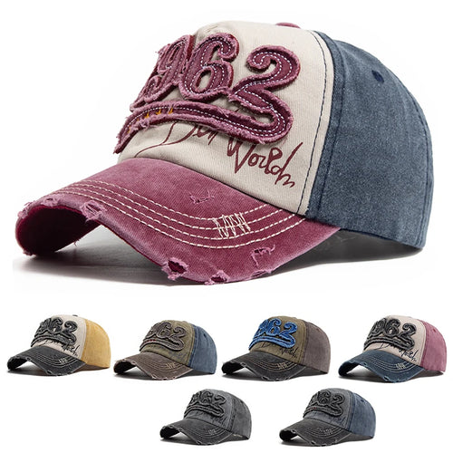 Fashion Vintage Washed Cotton Baseball Cap Men Digit 1962 Embroidery Snapback Spring Autumn Women