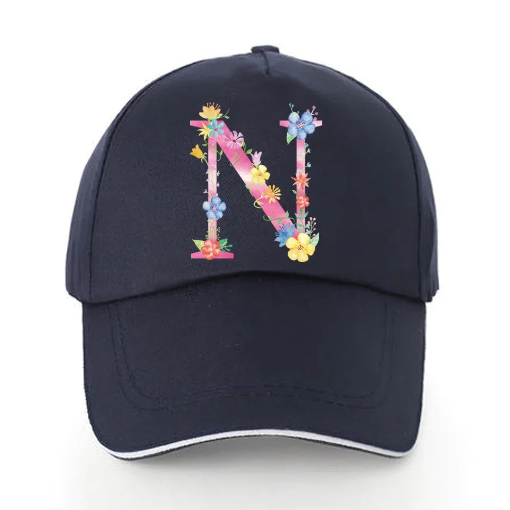 Men Baseball Cap Pure Cotton Adjustable Back Buckle Hat Pink Letter Print