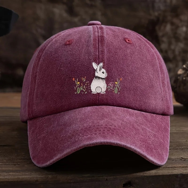 Baseball Cap Cute Rabbit Floral Print