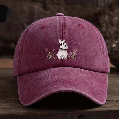 Baseball Cap Cute Rabbit Floral Print