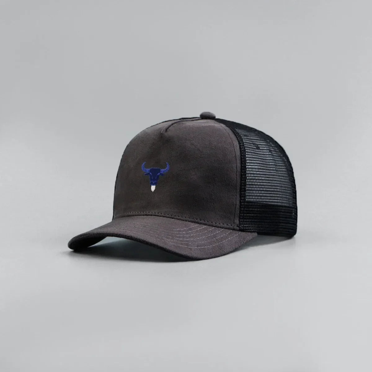 Blue Bull Head Print Unisex Mesh Suede Baseball Hat