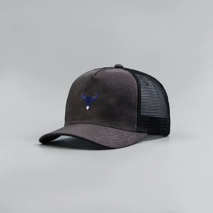 Blue Bull Head Print Unisex Mesh Suede Baseball Hat
