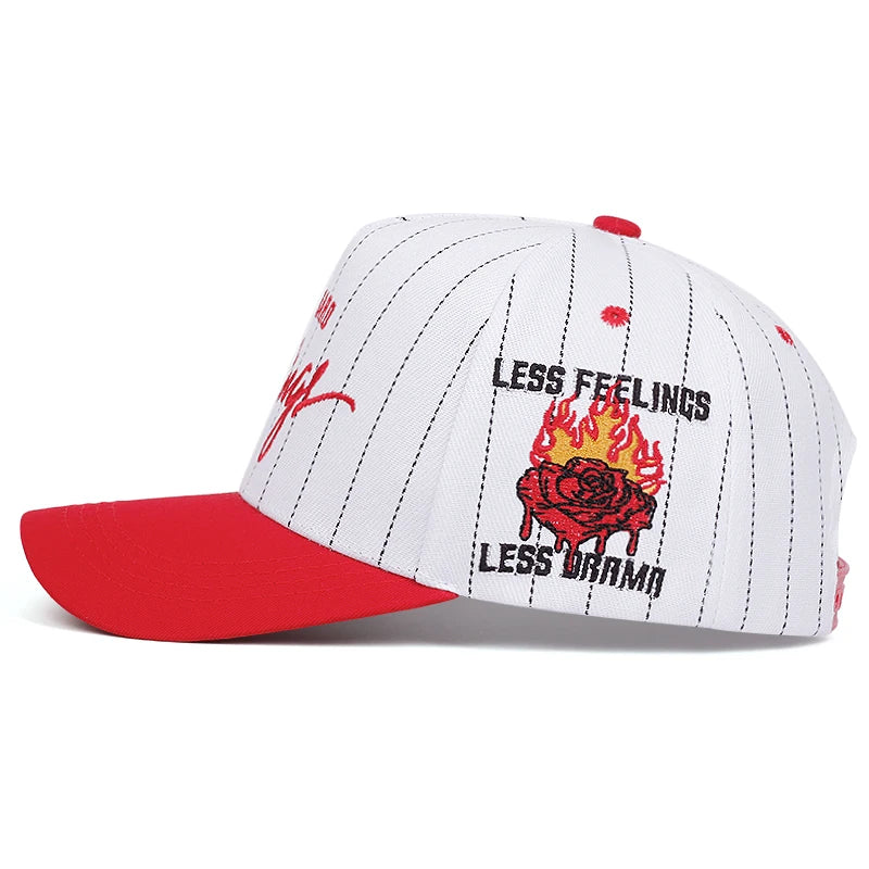 NO HARD Stripe Letter Rose Embroidery Baseball Caps
