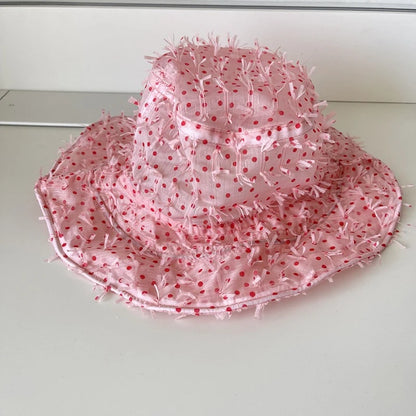 Niche Pink Polka Dot Mesh Bucket Hat