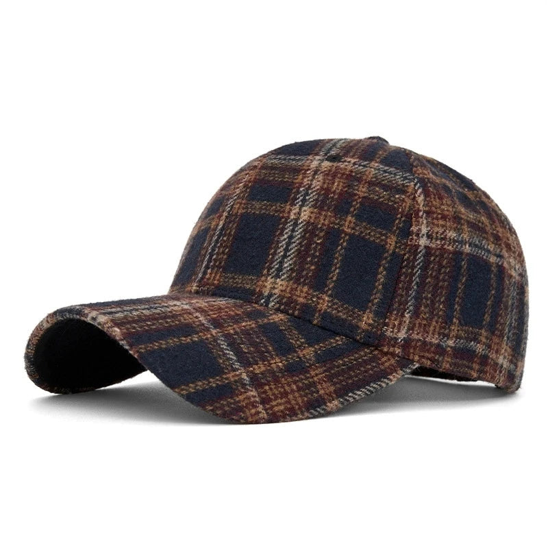 Hats For Men And Women New Classic Plaid Baseball Cap Hard-Brimmed Face-Slimming