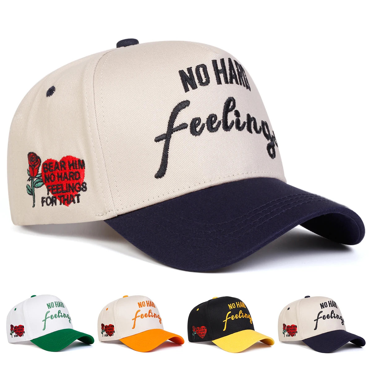 Unisex NO HARD FEELINGS Embroidery Side Love Rose Baseball Caps