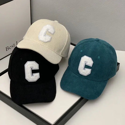 Corduroy Baseball Cap Ladies Fashion C Letter Snapback Hat Adjustable Casual Hip Hop Cap For Men
