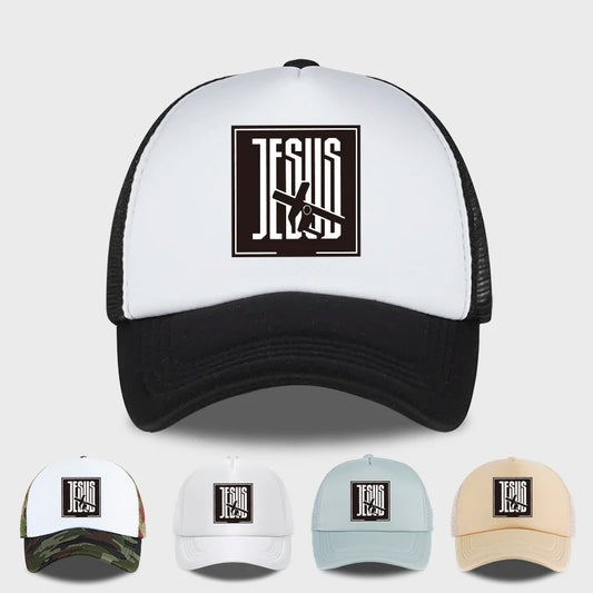 JESUS Cross-Print Sponge Mesh Cap Baseball Cap