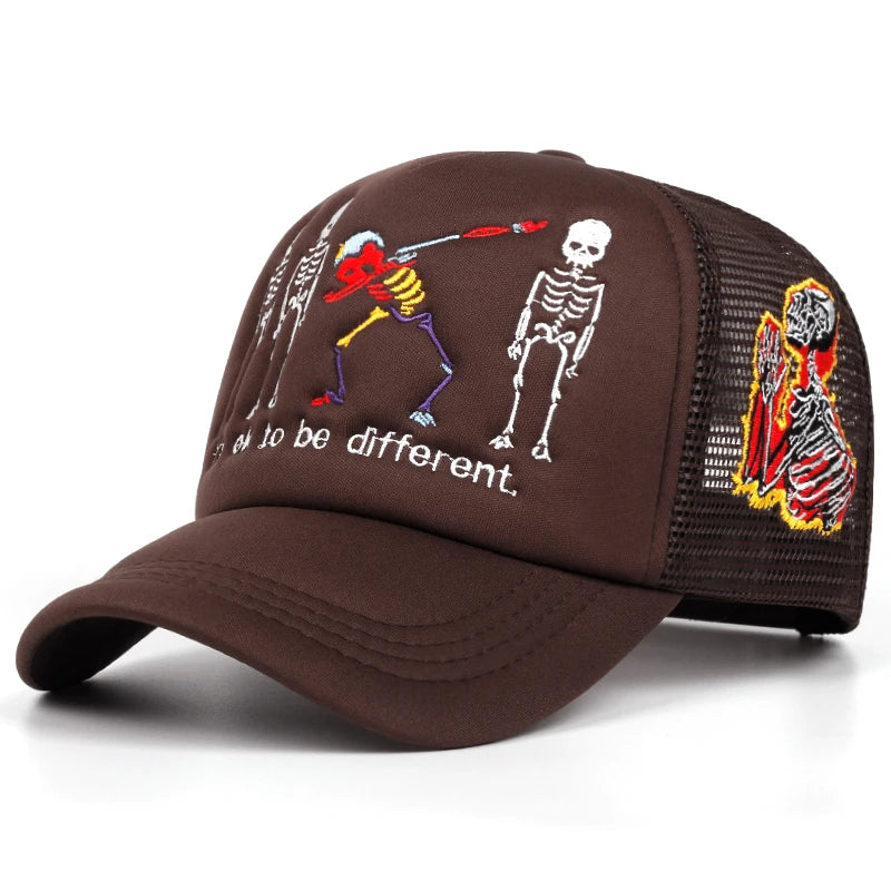Five Skeleton Side Prayer Embroidery Trendy Retro Hip Hop Hat Men Baseball Hat