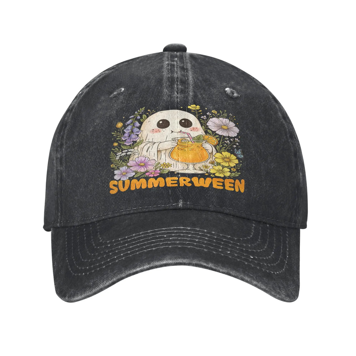 Summerween Funny Ghost Floral Halloween Women Kid Cap Crazy Baseball Cap