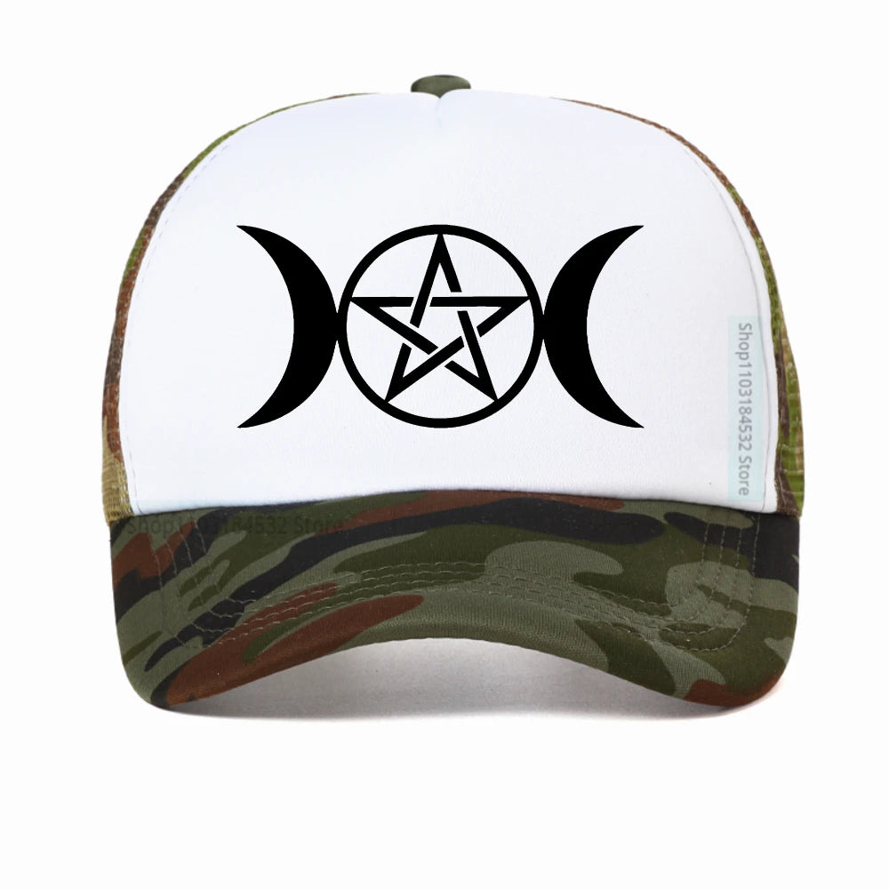 Triple Moon Goddess Wicca Pentacle Cartoon Baseball Cap