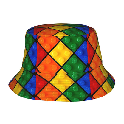 One Piece of Building Blocks Rainbow Printed Fisherman Hat Bucket Hat