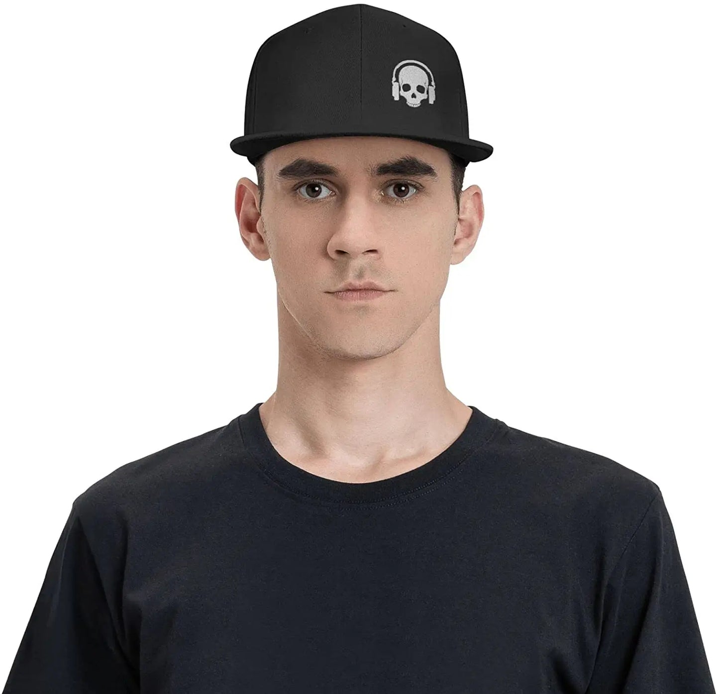 Skull Earphone Black Snapback Hat For Men Boys