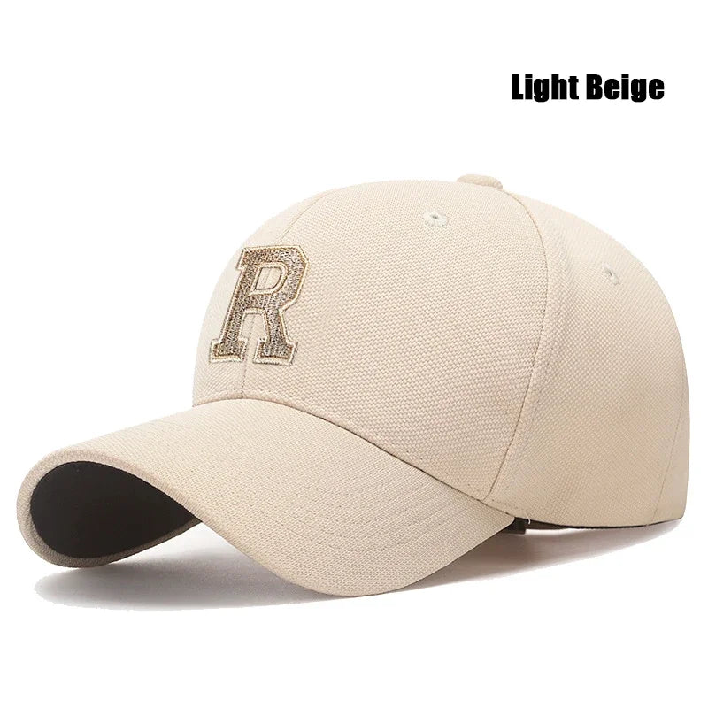 Baseball Cap Elastic Pineapple Cloth Material Gold Thread Embroidery Craft R Letter Design Style