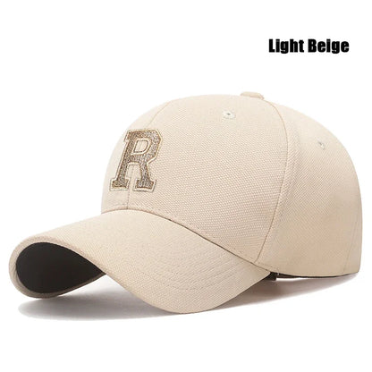 Baseball Cap Elastic Pineapple Cloth Material Gold Thread Embroidery Craft R Letter Design Style