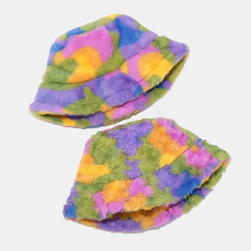 Winter Zebra Pattern Faux Fur Fluffy Bucket Hat