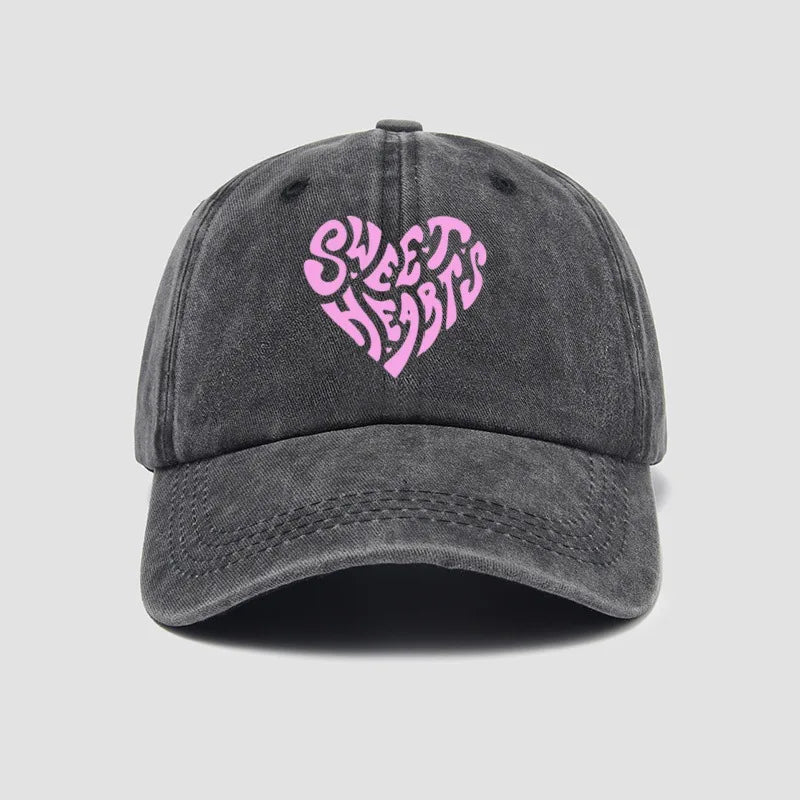 Pink Heart-Shaped Letter Printed Bbaseball Cap, Versatile for Daily Use, Sweet Girl's Hat