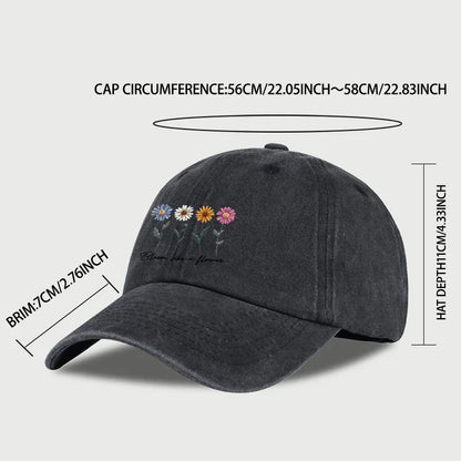 Vintage Washed Daisy Baseball Cap – Unisex “Flowers in Bloom” Letter Print