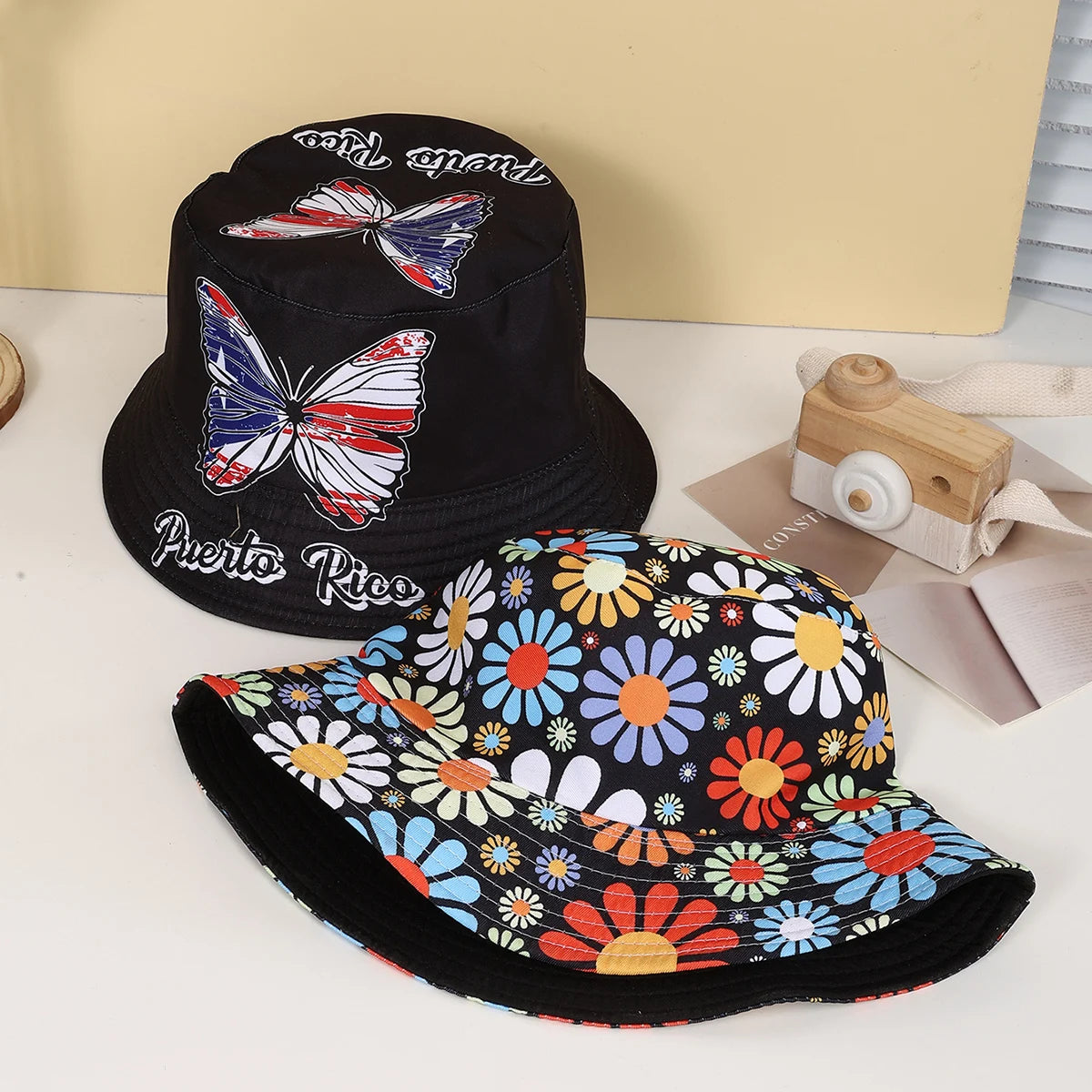Fashion Trend Full Print Flower Butterfly Hat