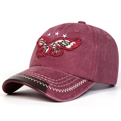 Unisex Eagle Pentagram Embroidery Wash Baseball Caps