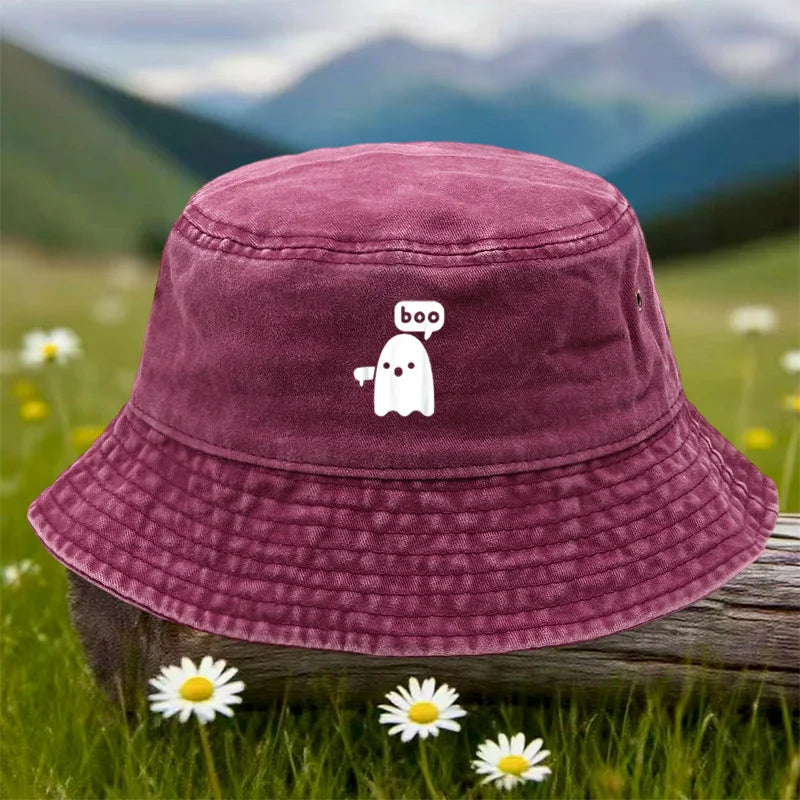 A Single Outdoor Sports Casual Bucket Hat Featuring a "Boo Ghost" Print