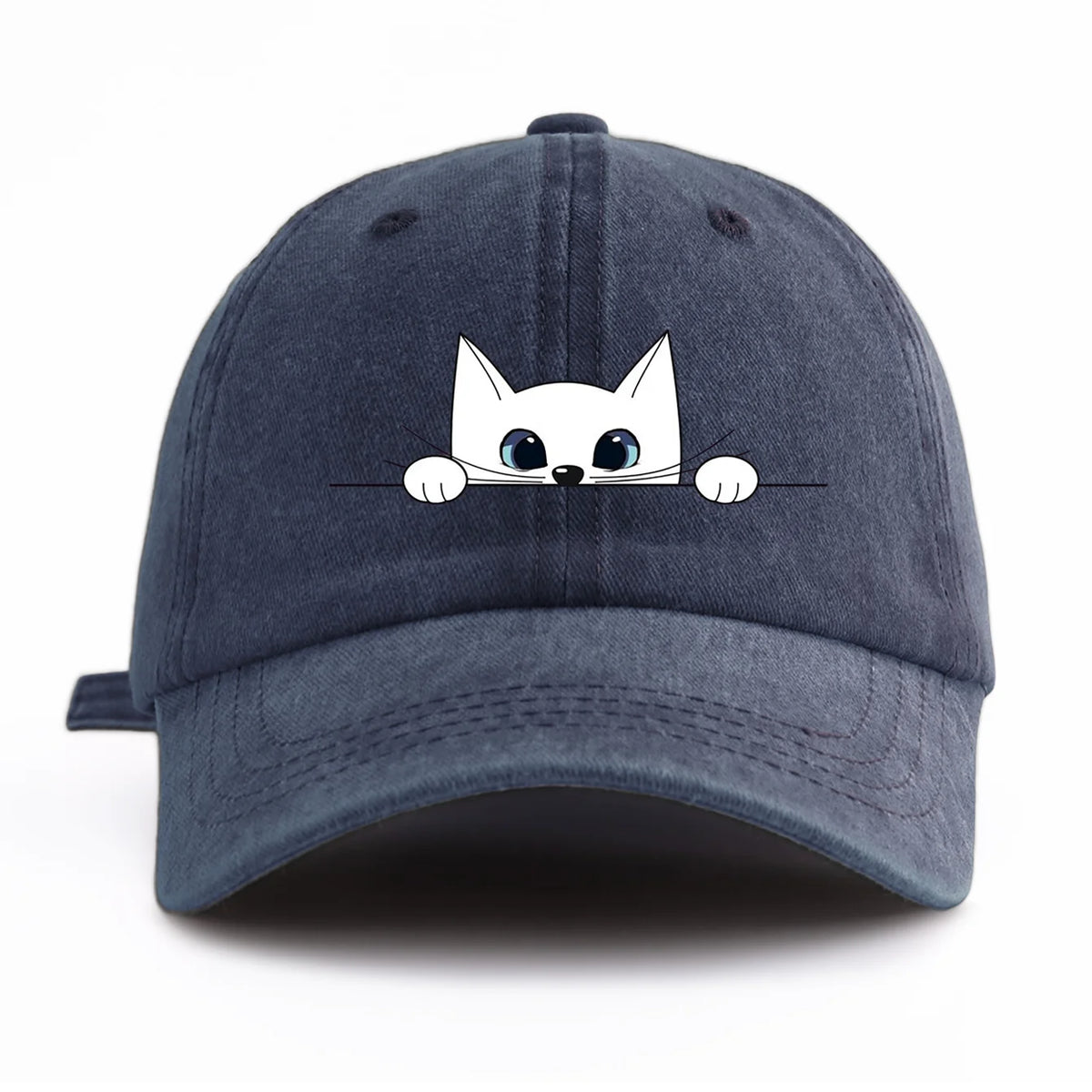 Cute Peeking White Cat Washed Baseball Cap