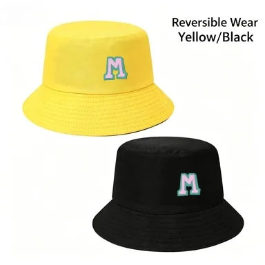 Two-Tone Outline Letter M Embroidery Reversible Bucket Hat
