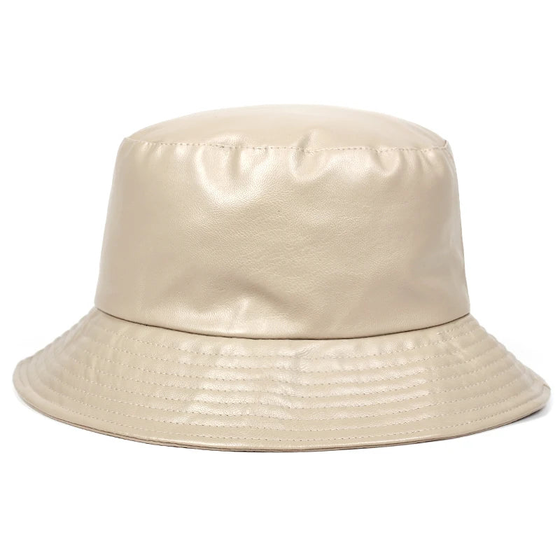 Bucket Hat Faux Leather Bucket Hats PU Leather Solid Top Men's And Women's