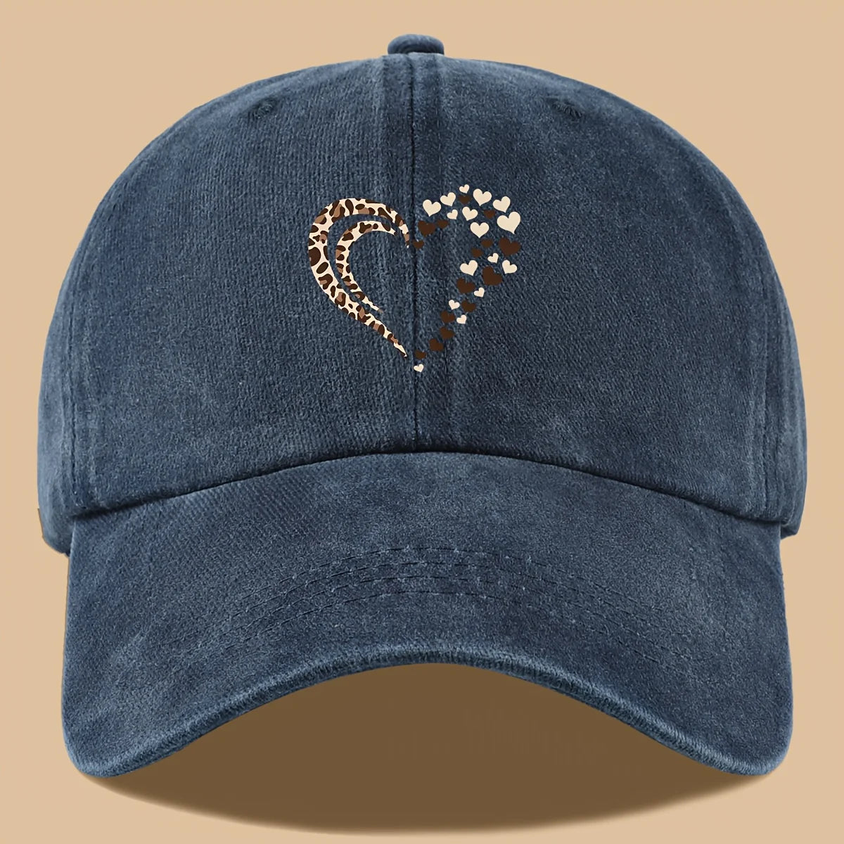Leopard Print Heart Print Retro Casual Baseball Cap Suitable For Parties