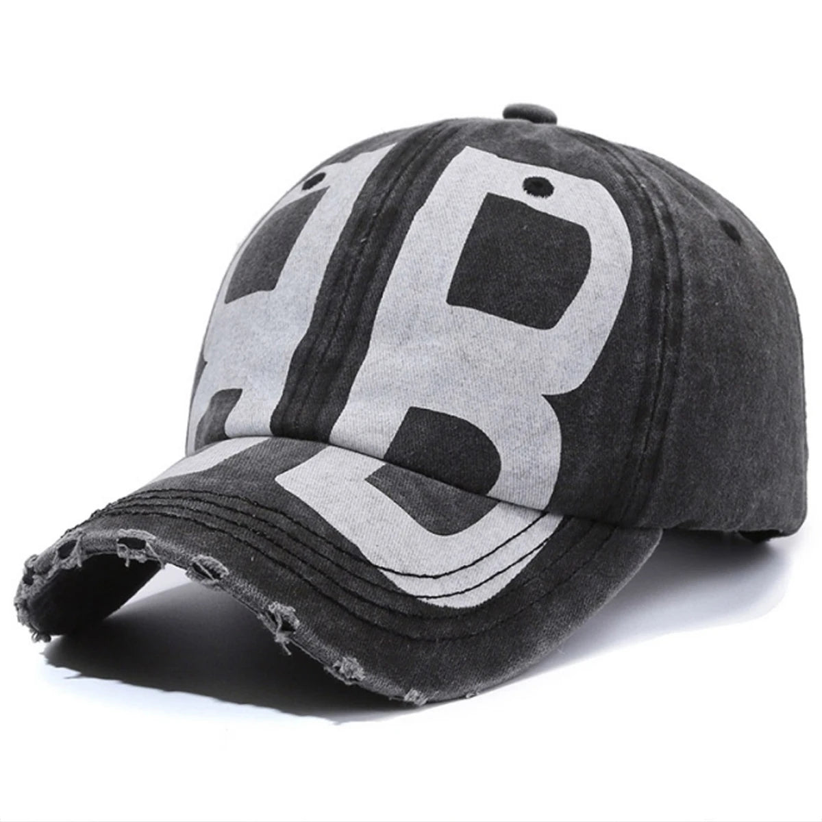 New Unisex BB Letter Printed Distressed Washed Hole Baseball Cap
