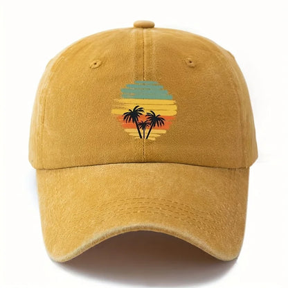 Retro Tropical Sunset Coconut Tree Patterned Baseball Cap