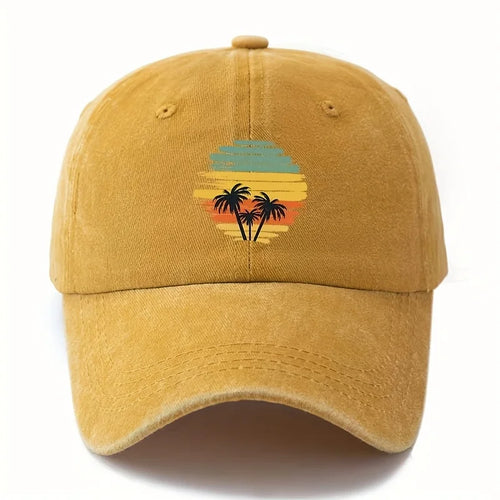 Retro Tropical Sunset Coconut Tree Patterned Baseball Cap