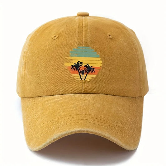 Retro Tropical Sunset Coconut Tree Patterned Baseball Cap