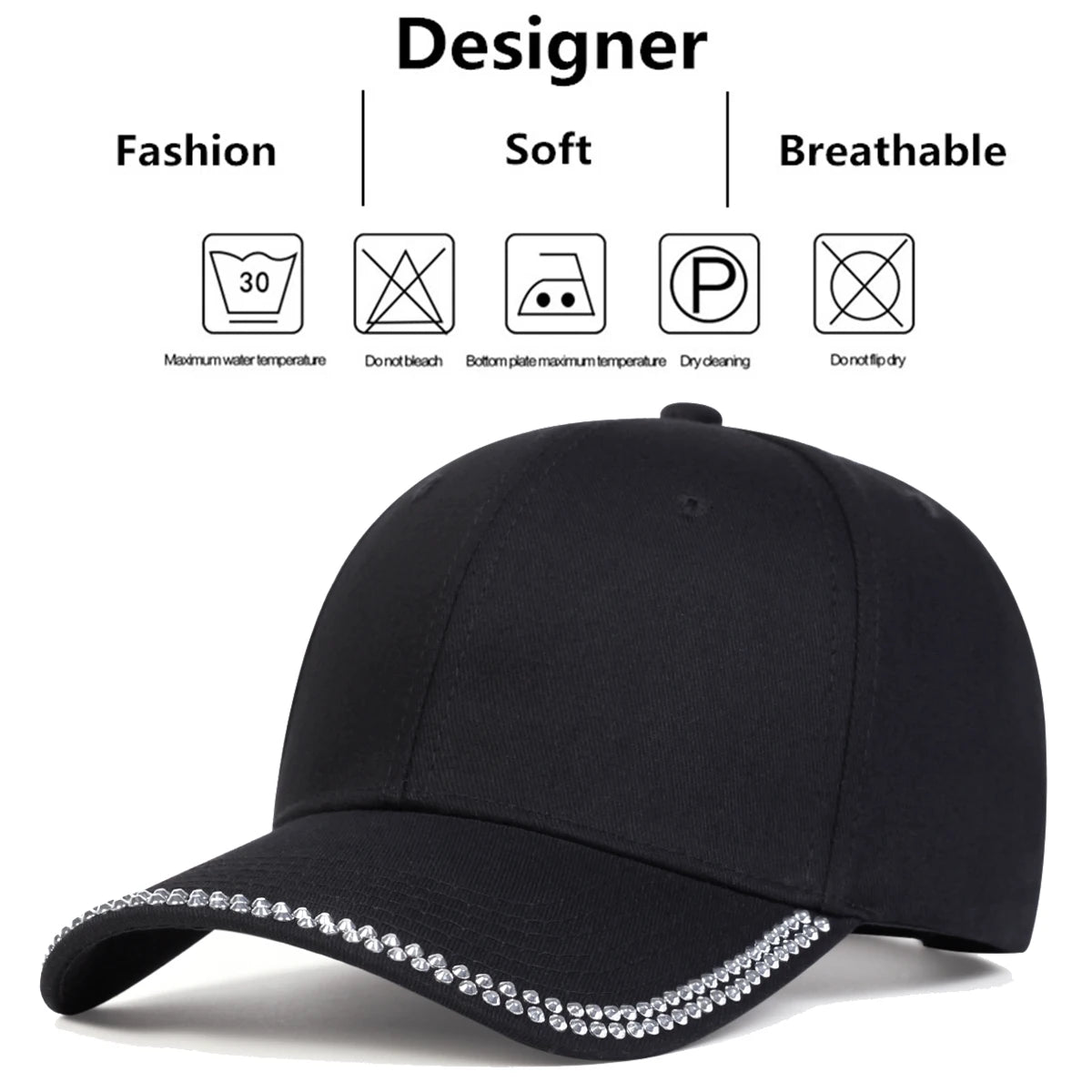 Unisex Diamond Studded Brim Baseball Caps Spring Autumn