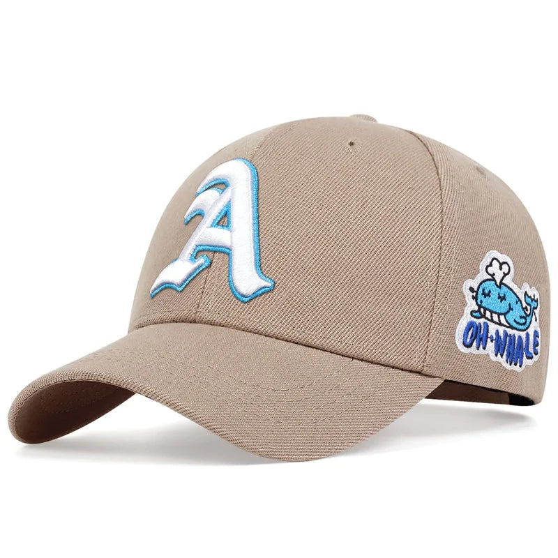 Unisex Gothic Letter A Side Whale Embroidery Baseball Caps
