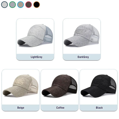 New Fashion Outdoor Sport Baseball Cap Linen Mesh Fabric Embroidery