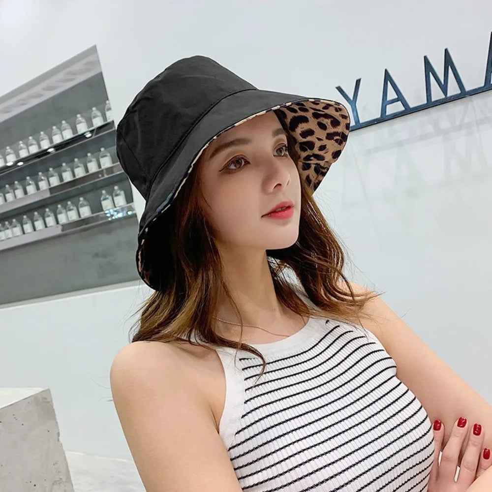 New Versatile Casual Leopard Print Bucket Cotton Breathable Reversible Bucket Hat