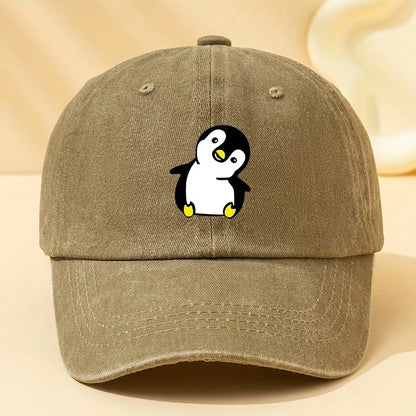 Retro Washed Penguin Cartoon Printed Baseball Cap