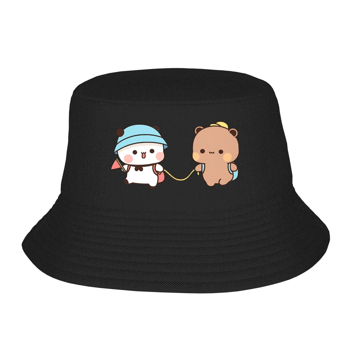 DuDu Bear And BuBu Panda Twining In Blue Bucket Hat
