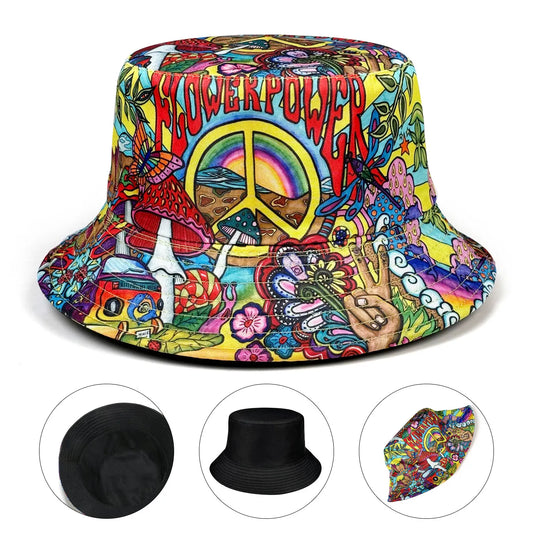Flowerpower Vintage Punk Hippie Fisherman Hat Bucket Hat