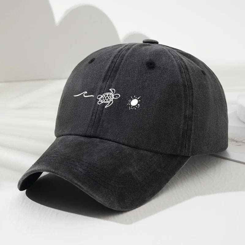 Wave Turtle Sun Printed Baseball Cap For Men And Women