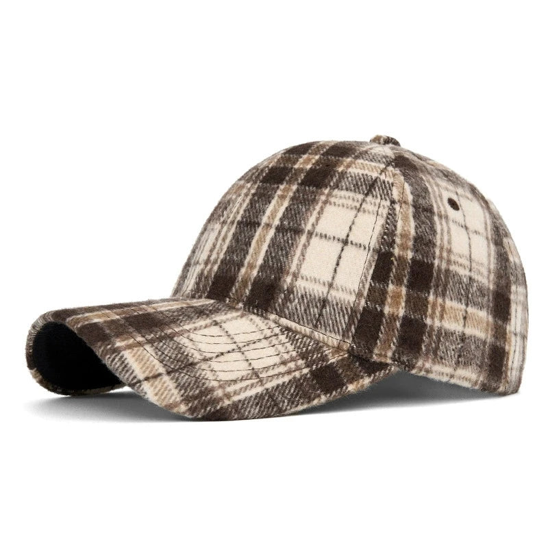 Hats For Men And Women New Classic Plaid Baseball Cap Hard-Brimmed Face-Slimming