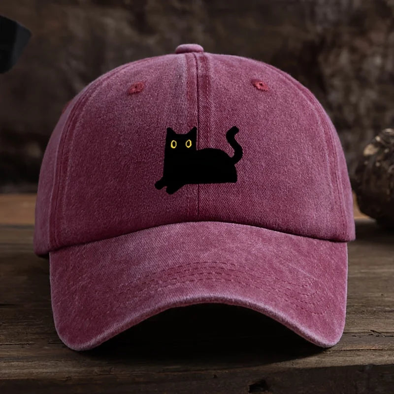 Black Cat Printed Baseball Cap