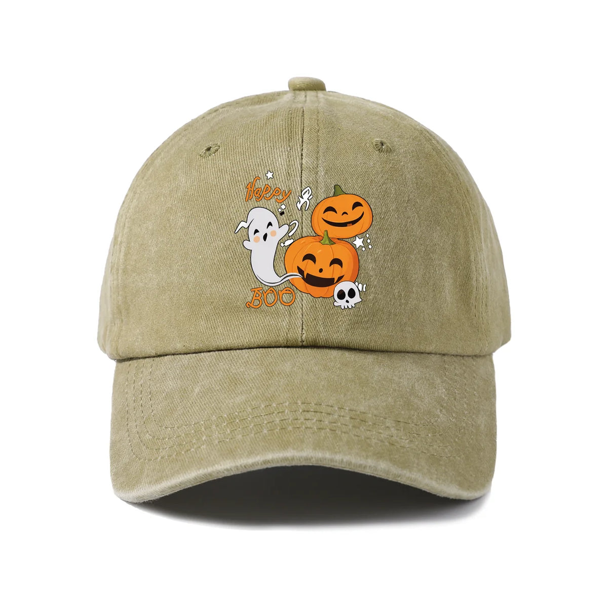 Vintage Washed Happy Boo Pumpkin Ghost Graphic Baseball Cap