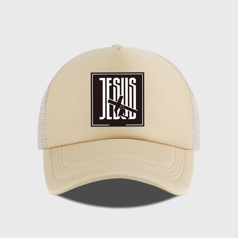 JESUS Cross-Print Sponge Mesh Cap Baseball Cap