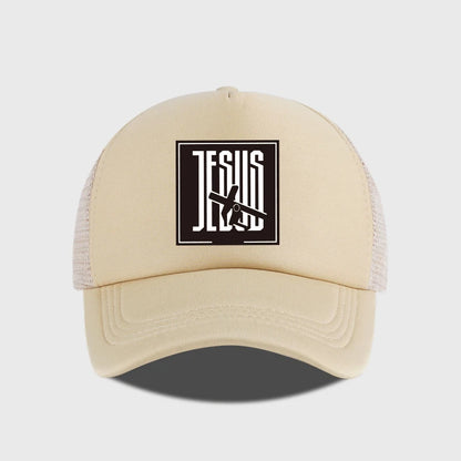 JESUS Cross-Print Sponge Mesh Cap Baseball Cap
