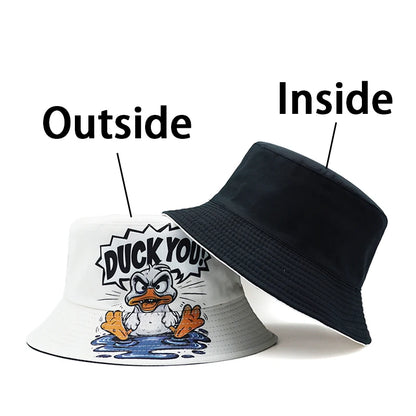 Cartoon Duck Print Bucket Hat Letter Pattern For Men Woman