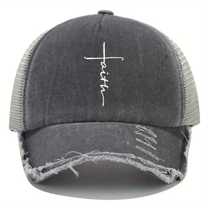 Sponge Washed Cotton Faith Print Baseball Cap Tourism Leisur