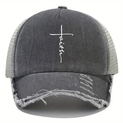 Sponge Washed Cotton Faith Print Baseball Cap Tourism Leisur
